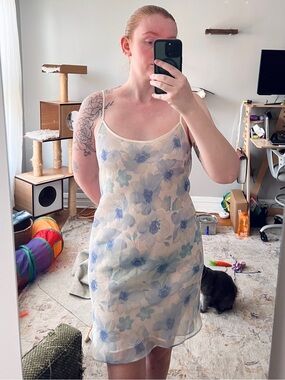 Lord & Taylor Sheer Floral Slip - Light Blue & Cream